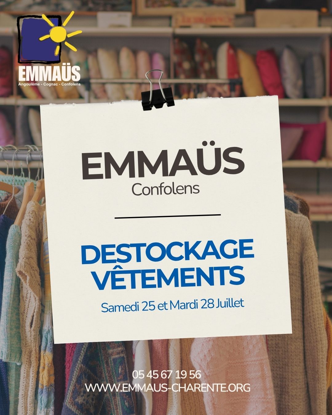 Emmaüs Confolens, Déstockage Vêtements
